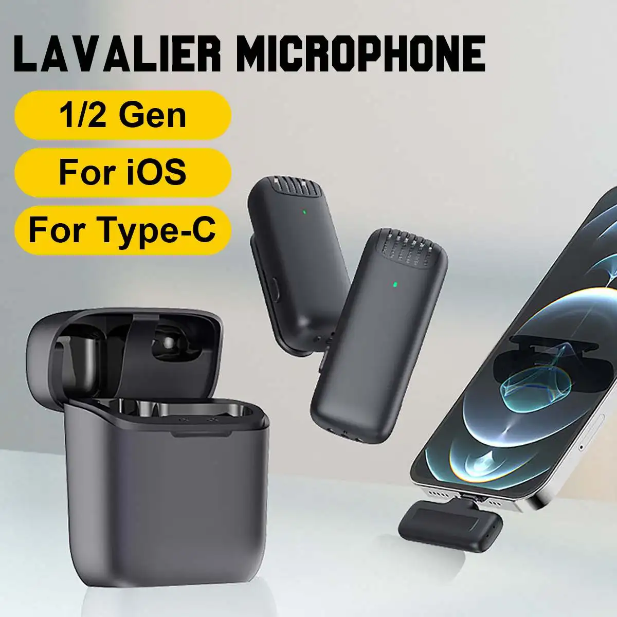 

Wireless Lapel Microphone Lavalier Mic Noise Reduction Live Interview Mobile Phone Recording for iPhone Type C with Charging Box