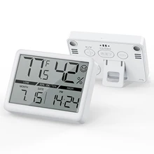 Deeyaple Temperature Humidity Sensor Mini Table Clock Date Large Display Indoor Outdoor Portable with Magnetic Travel Clock