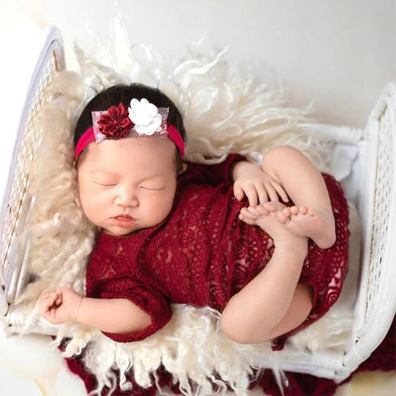 

Newborn Photo Props Headband Lace Jumpsuit Posing Clothes Baby Photography Suit Backless Princess Romper Infant Costume A2UB