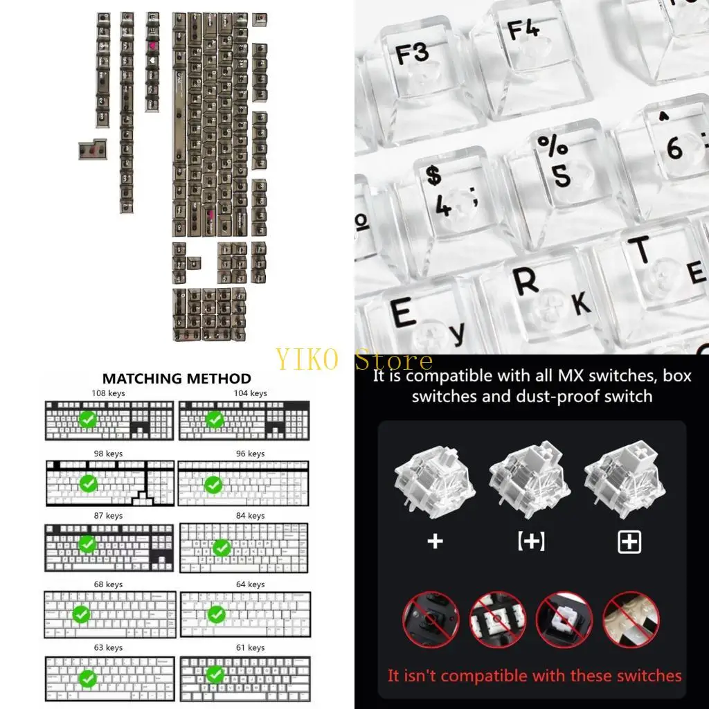 Фото K32C 132Keys Колпачки для ПК с русской хрустальной подсветкой, оригинальный профиль для механических клавиатур Mxes с слоем №1