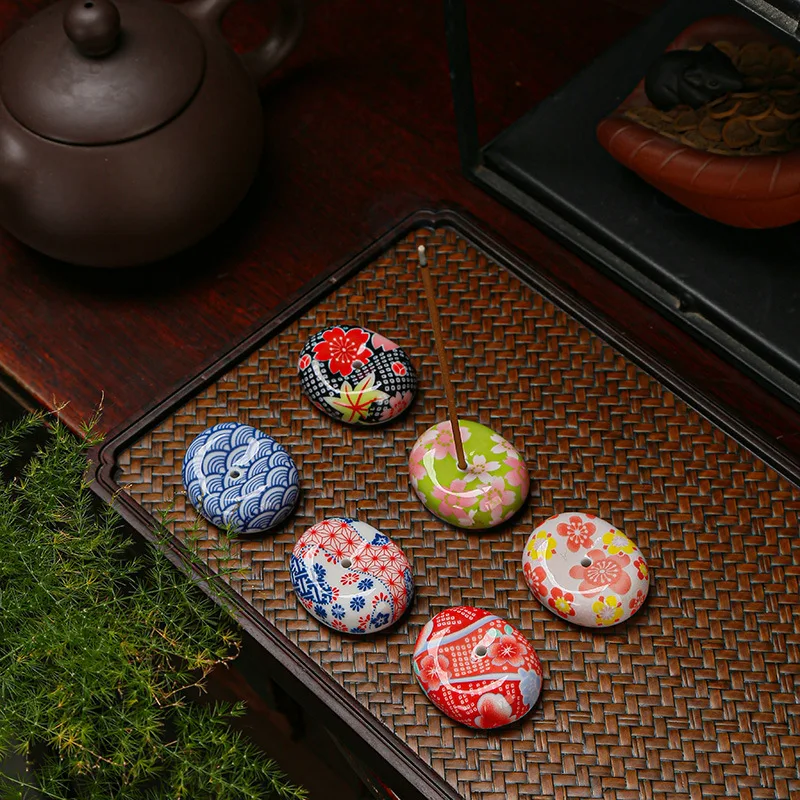 PINNY Japanese Simplicity Painted Ceramic Incense Holder Zen Stick Incense Base Tea Ceremony Accessories