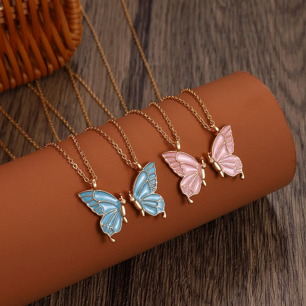 

New Drip Oil Double Spell Butterfly Necklace Ins Creative Butterfly Friendship Set High-end Clavicle Chain Girlfriend Gift
