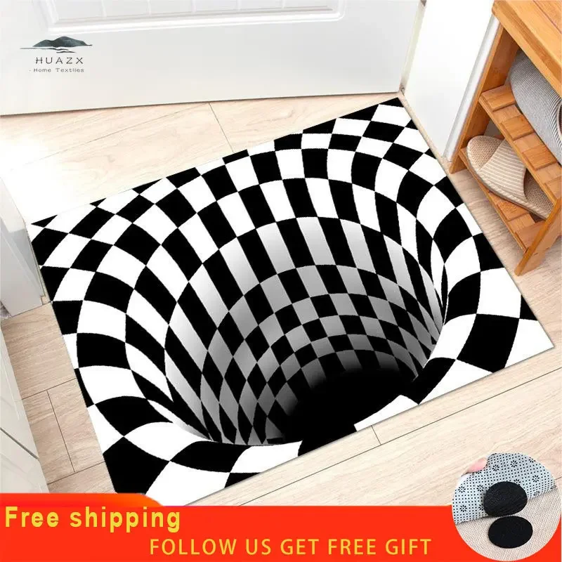 

3D Vortex Illusion Carpet Entrance Door Bedroom Mat Abstract Geometric Optical Doormat Non-slip Living Room Decor Rugs Felpudo