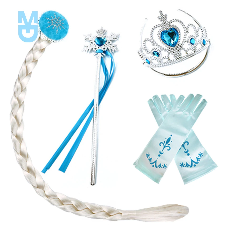 

New Girl Elsa Anna Accessory Set Kids Princess Costume Party Supply Aurora Belle Sofia Snow Flake Magic Wand Crown Gloves Wig Br