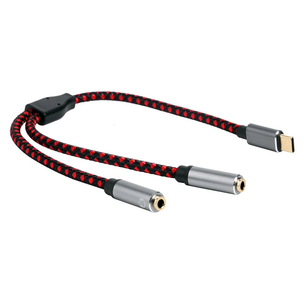 

USB Type-C Adapter Cord 30cm Type C to Dual 3.5mm Jack Cable Male to 2 Female AUX Earphone Headphone Audio