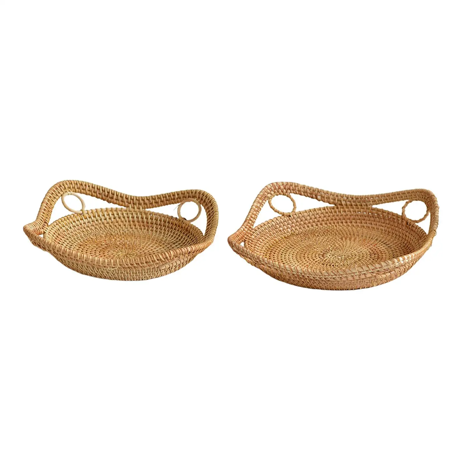 

Natural Rattan Woven Basket Tray Sundry Container Kitchen Organizer Bowl