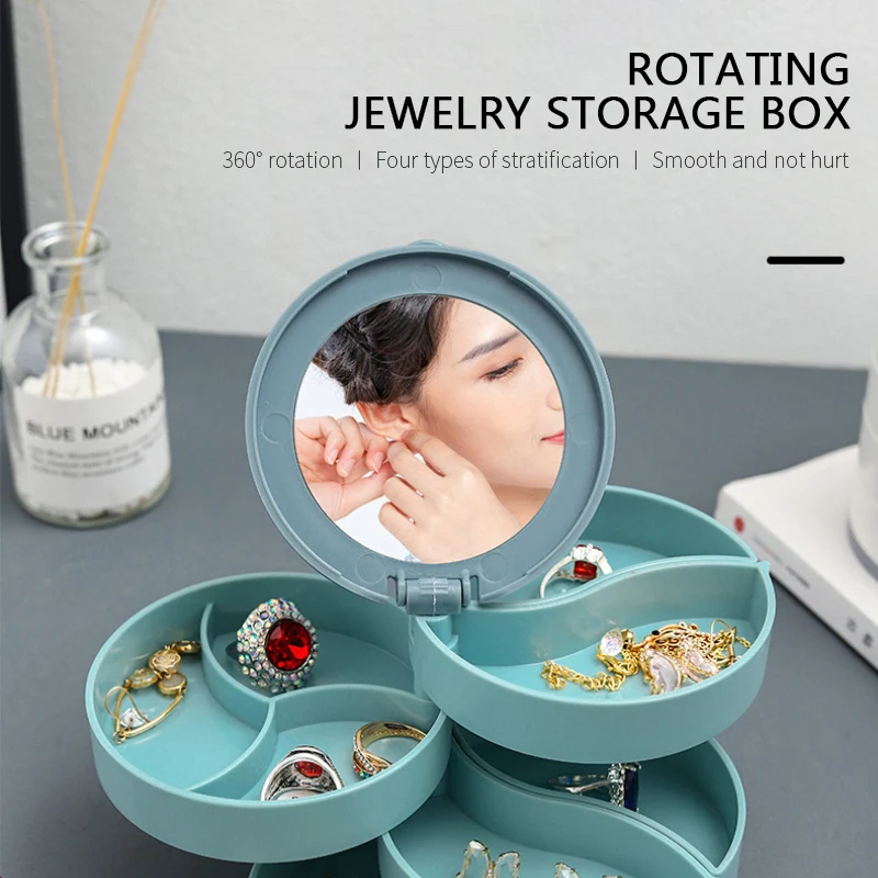 

360°Rotating Multi-Layer Jewelry Box Simple Storage Organizer Bracelet Earring Necklace Jewelry Stand Dust Proof Case