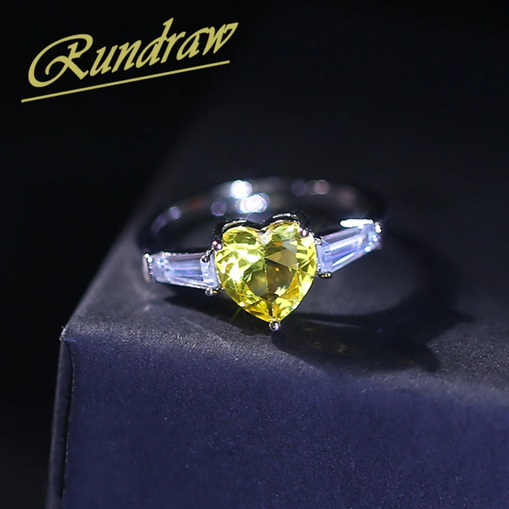 

Rundraw Fashion Women Yellow Heart Zircon Ring Open Adjustable Gold Plated Rings Party Gift Jewelry Anillos Mujer