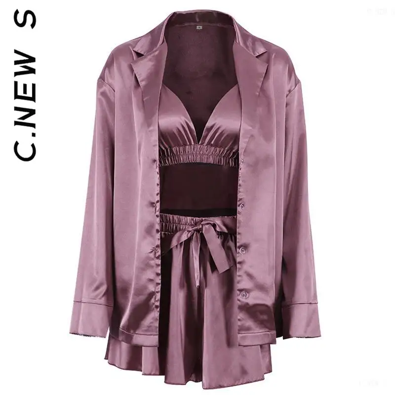 Модный женский комплект пикантные шорты юбка пижама халаты с длинным рукавом