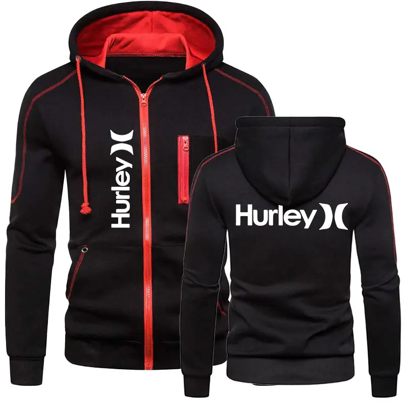Мужская толстовка с принтом Hurley спортивные толстовки на молнии приталенная