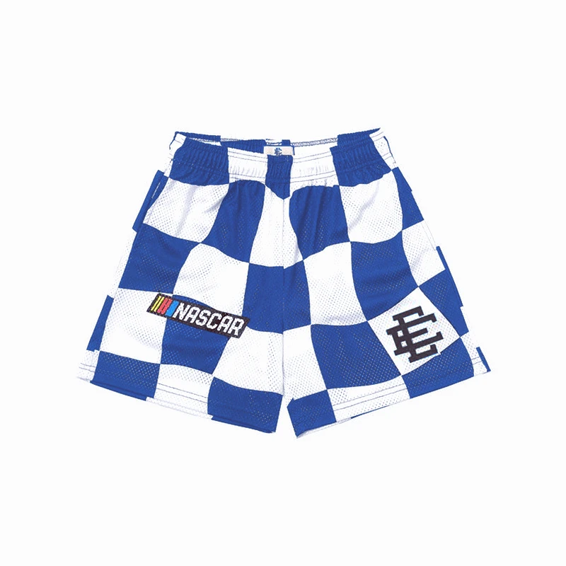 

2022 Eric Emanuel EE Casual Shorts NASCAR CHECKERED FLAG Printed Mesh Short Pants Men's Summer Gym Workout Shorts Breathable