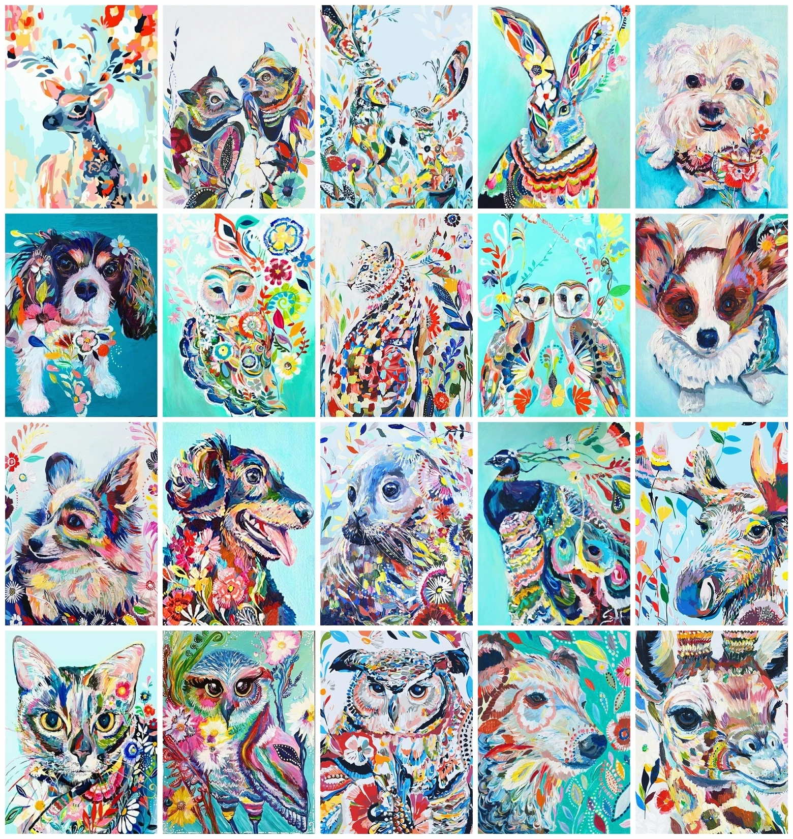 

Набор для рисования по номерам на холсте Сова собака кошка