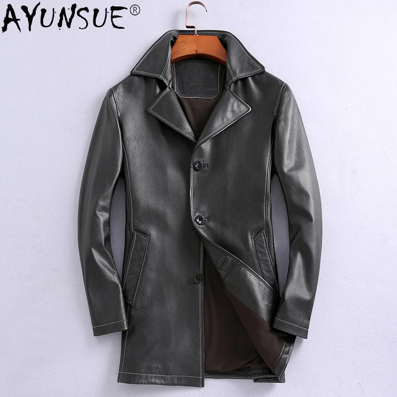 

Winter Jacket Men 2021 100% Genuine Leather Jackets Male Slim Deerskin Trench Coat Business Chaqueta Cuero Hombre Gxy869