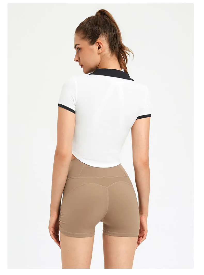 Short-Sleeved Yoga Blouse Women's Summer Tight Stretch T-Shirt Short-Style Yoga Blouse Fitness Sportswear Women