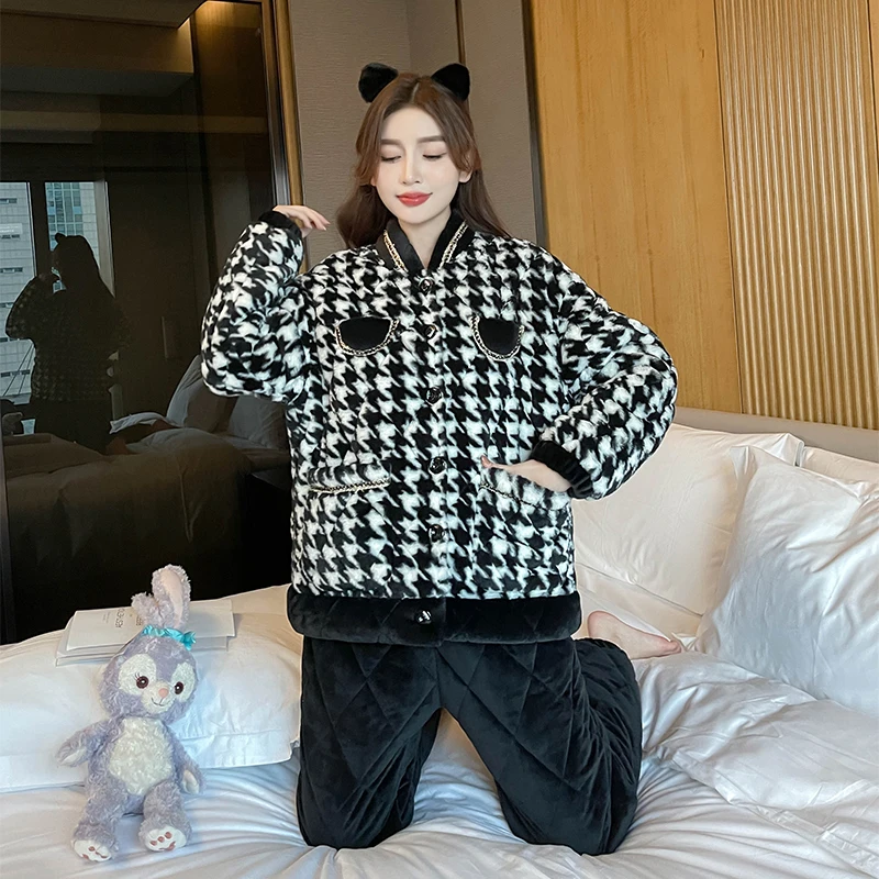 Женские пижамы Sanchang с узором гусиные лапки женские осенне-зимние трехслойные