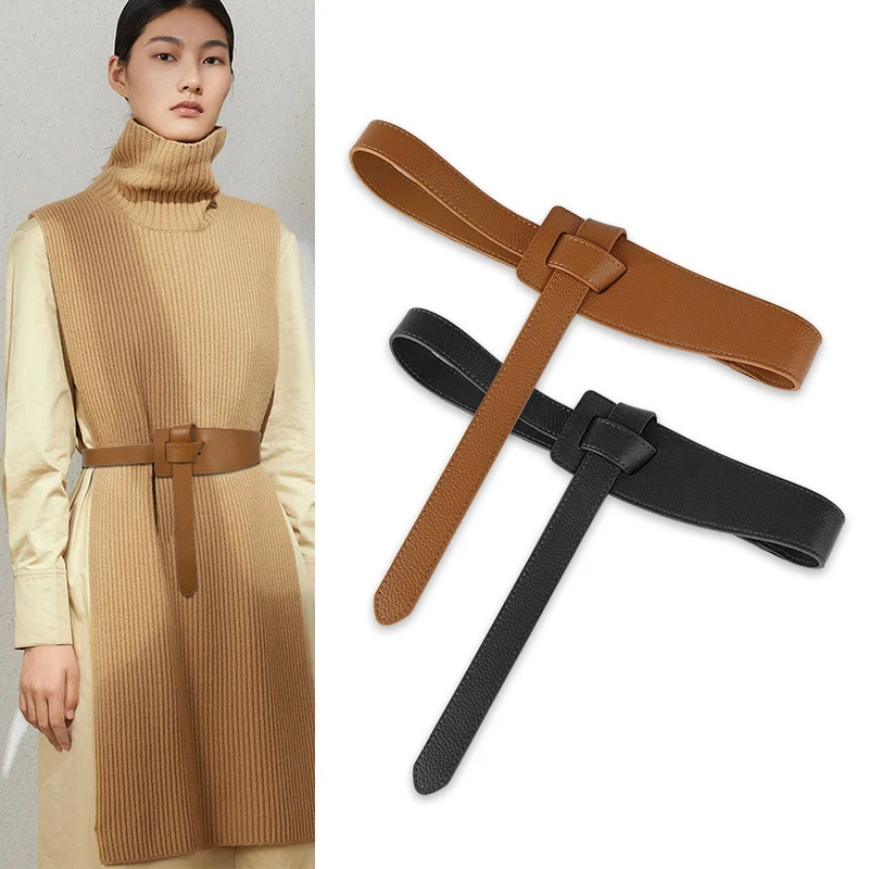New Style Women's Girdlestrap Belts Solid Color Genuine Leather Crossed Tight High Waist Dress Belt Fashion Clothes Accessory