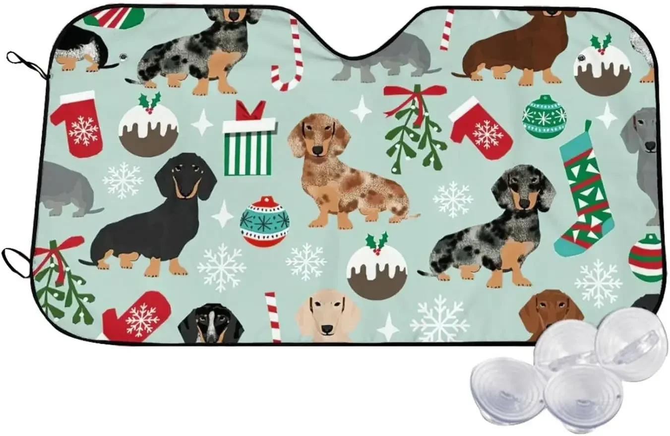 Такса с рисунком собаки Рождественский солнцезащитный козырек на лобовое стекло