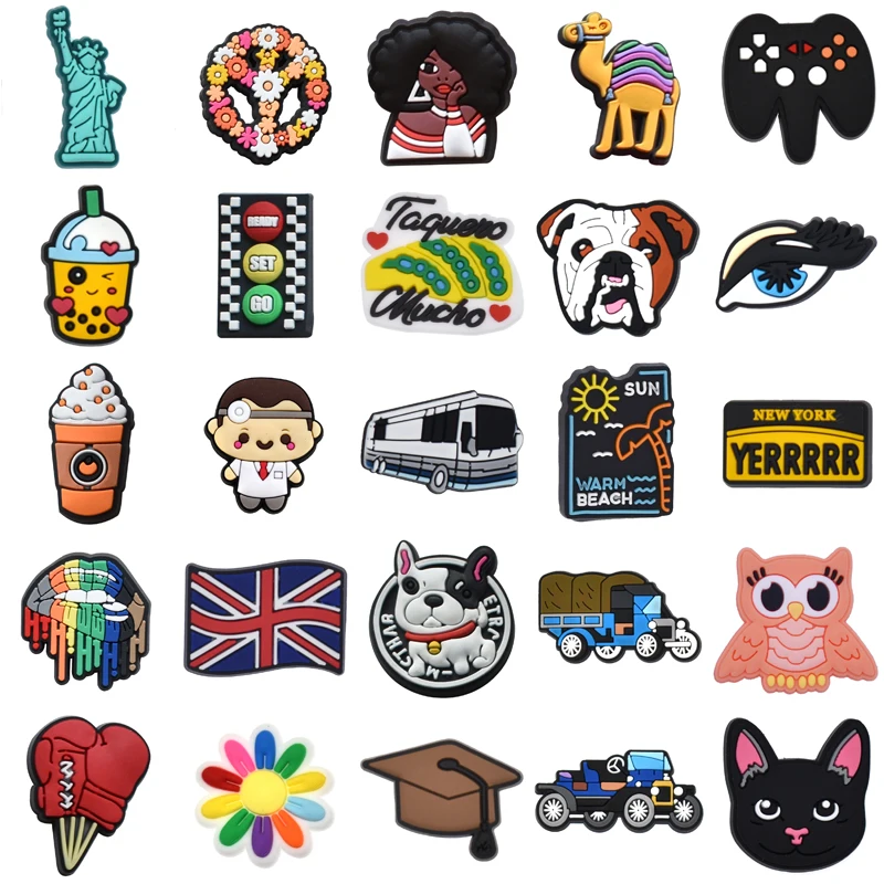 

Boy Girl Shoe Charms Shoes Accessories Decorations for Crocs Para Pins Gifts Wholesale Bulk Women Charm Packs Men Set Jeans Kids