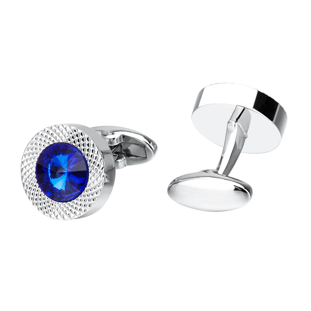 

NVT Blue Zircon Cufflinks For Mens French Shirt High Polishing Stainless Steel Cuff Buttons Free Engraving Logo Cuff Links