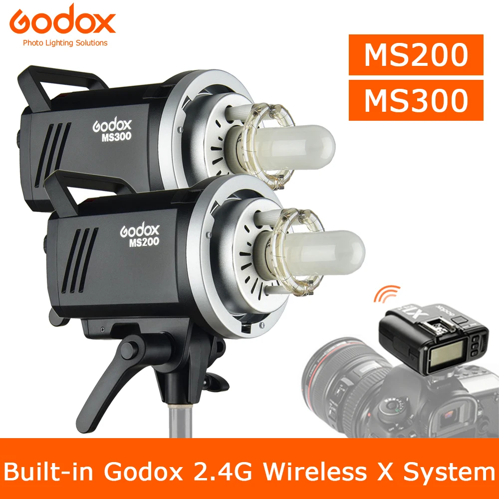 Godox MS200 200W or MS300 300W 2.4G Built-in Wireless Receiver Lightweight Compact and Durable Bowens Mount Studio Flash