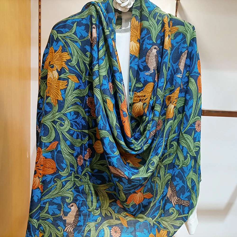 

Высококачественный элегантный женский элегантный длинный шарф с цветочным принтом из высококачественного кашемира с тонкими краями бороды теплый мягкий шарф шаль