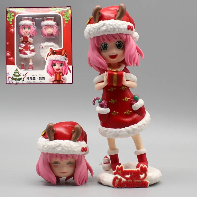 

16cm Anime Anya Forger SPY×FAMILY Figures Christmas Anya Forger Action Figures Changeable Faces PVC Collection Model Toys