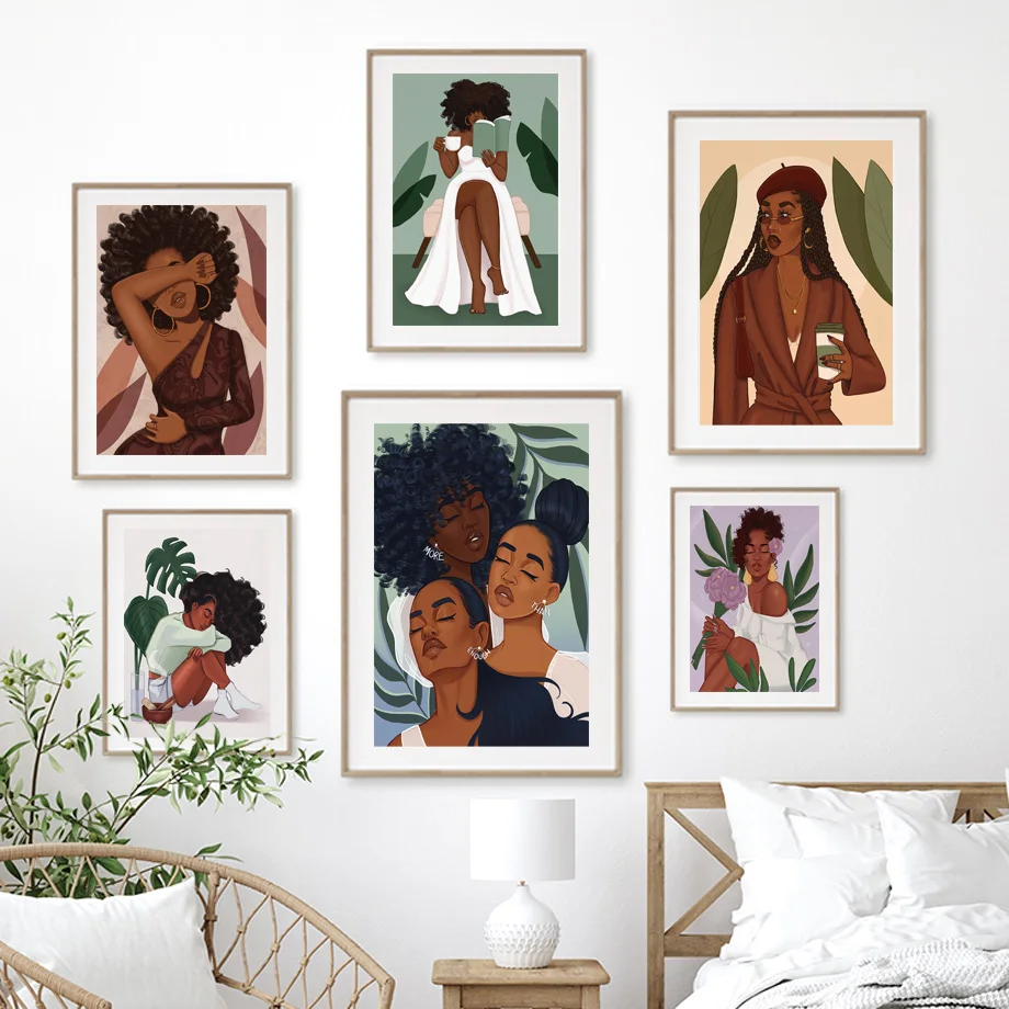 

Плакаты в стиле бохо с черной женщиной, абстрактные принты для ванной, девушки, монстеры, настенная Картина на холсте, скандинавские настенн...