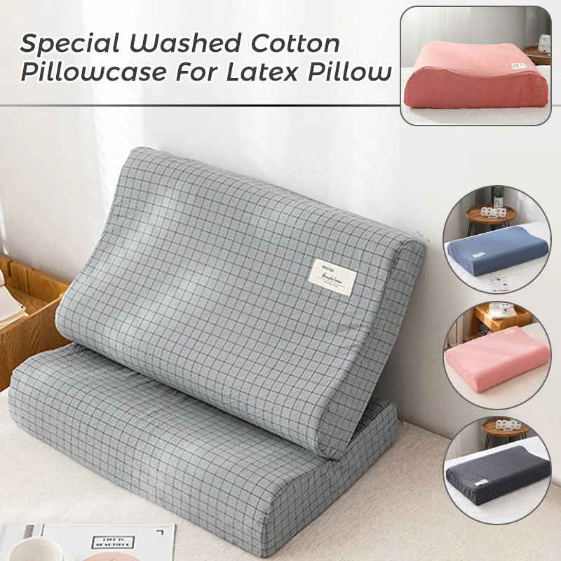 

30x50/40x60cm Soft Washed Cotton Latex Pillow Case Memory Foam Rebound Pillow Cover Solid Color/Lattice Print Slip Protector