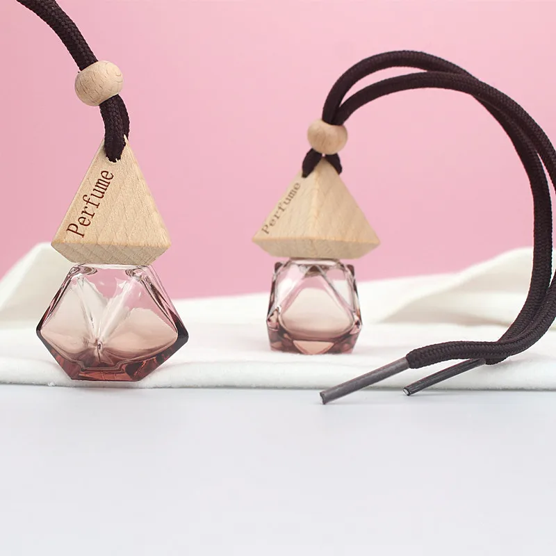 

10pcs 8ML Car Perfume Empty Bottle Mount Diamond Colored Glass Wood Perfume Car Hang High-grade Refined Oil Refillable Bottles