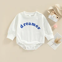 infant long sleeve romper autumn girls boys letter printing round collar bodysuit jumpsuit with shoulder button casual clothes