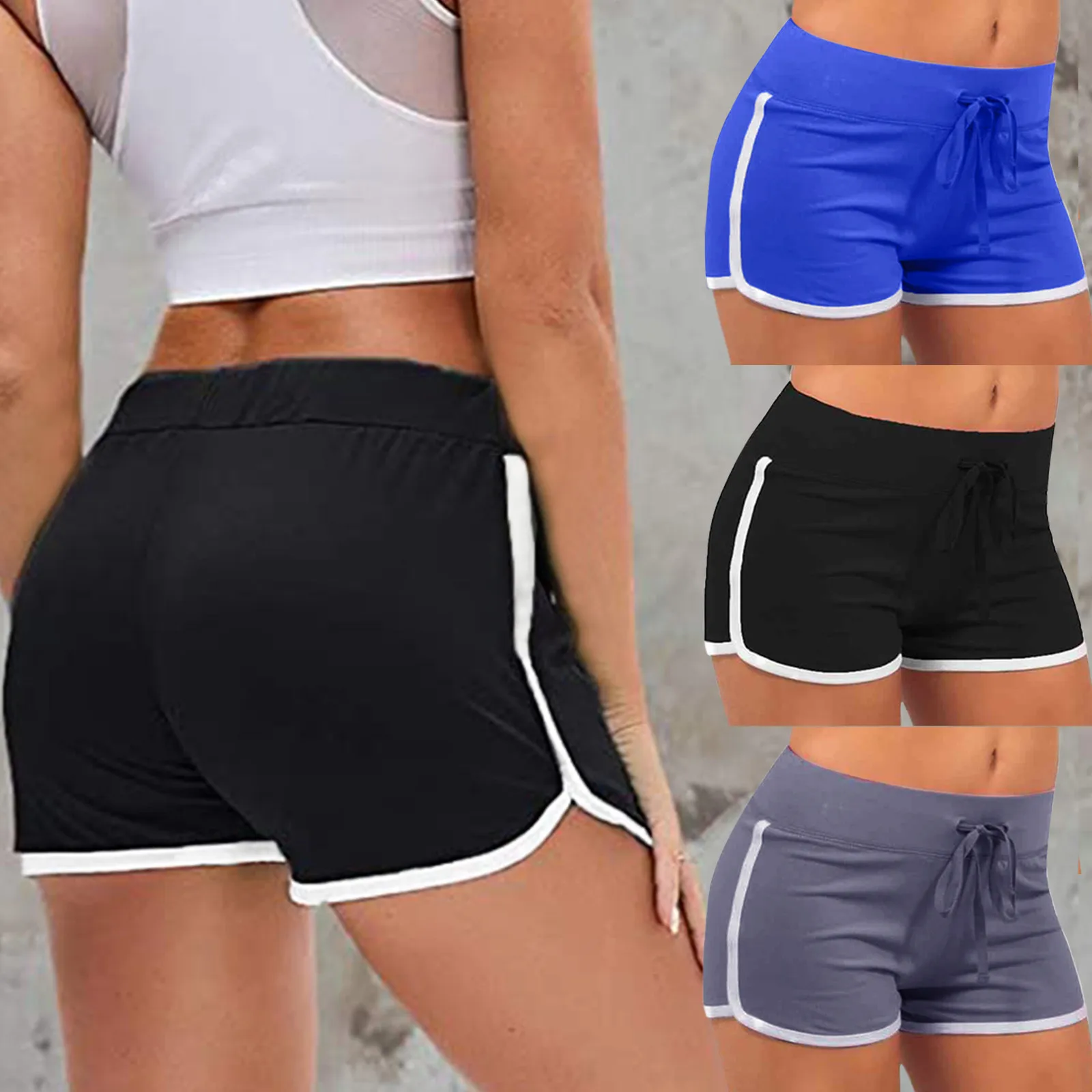 

Sports Shorts Women Summer Yoga Fitness Pants Stretch Sheath Mid Waist Drawstring Shorts Anti Emptied Skinny Short Pants