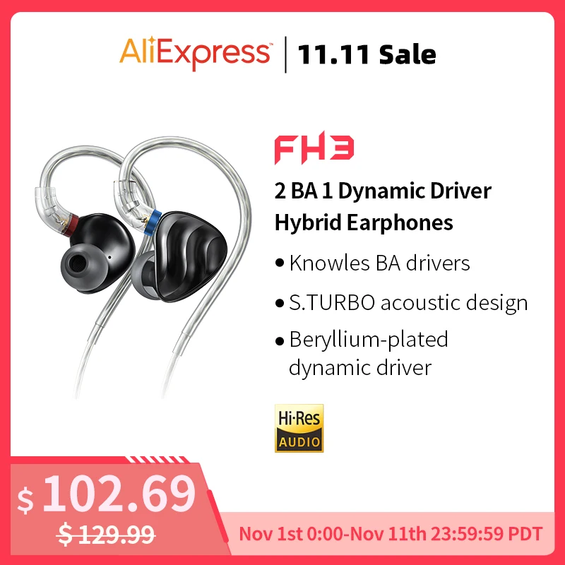 Kup FiiO FH3 2BA + 1DD Knowles Beryl-plated Dynamiczny Hybrydowy Sterownik Słuchawki Douszne IEM S.TURBO Akustyczna Konstrukcja Etui Ze Stopu MMCX Cena FiiO FH3 2BA + 1DD Knowles Beryl-plated Dynamiczny Hybrydowy Sterownik Słuchawki Douszne IEM S.TURBO Akustyczna Konstrukcja Etui Ze Stopu MMCX