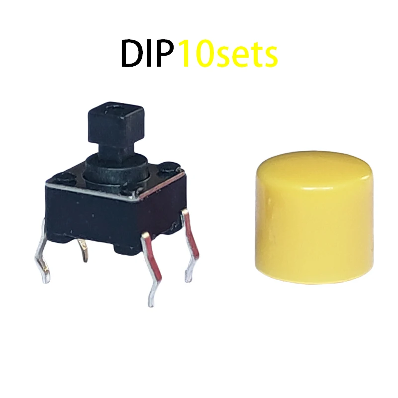Мгновенный тактовый переключатель, 6X6X7,3 мм 4-контактный DIP, H = 11 мм с разноцветными колпачками, мини-кнопочный переключатель, 10 комплектов