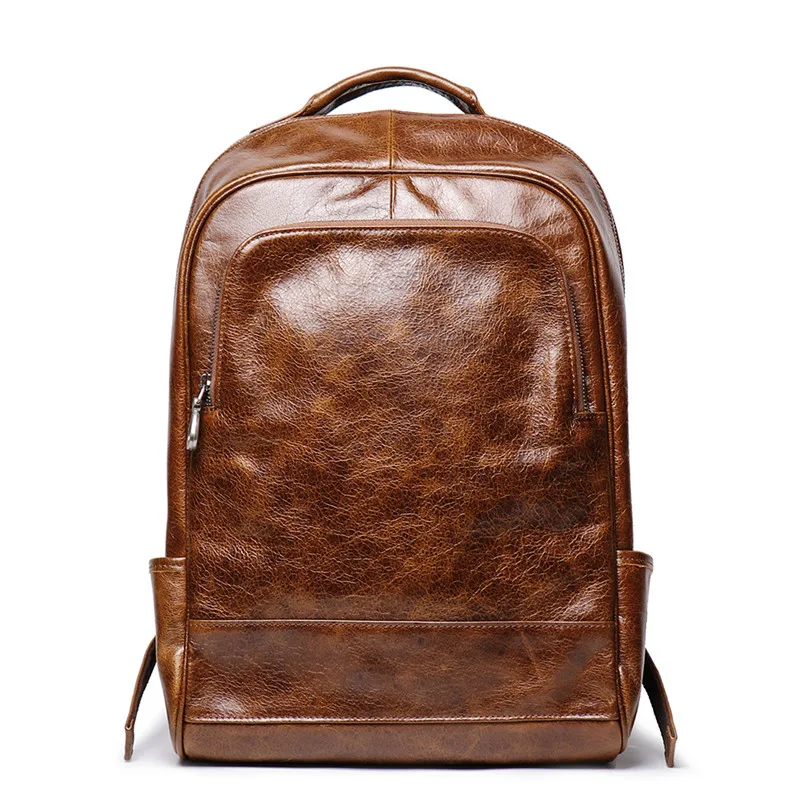 Retro Fashion High Quality Natural genuine Leather Men's Backpack Daily Outdoor Travel Large Capacity Backpack Student Schoolbag