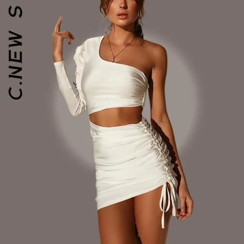 

Женское платье на одно плечо C.New S осеннее простое Дамское Платье Harajuku ленивое платье шикарное базовое платье женское платье