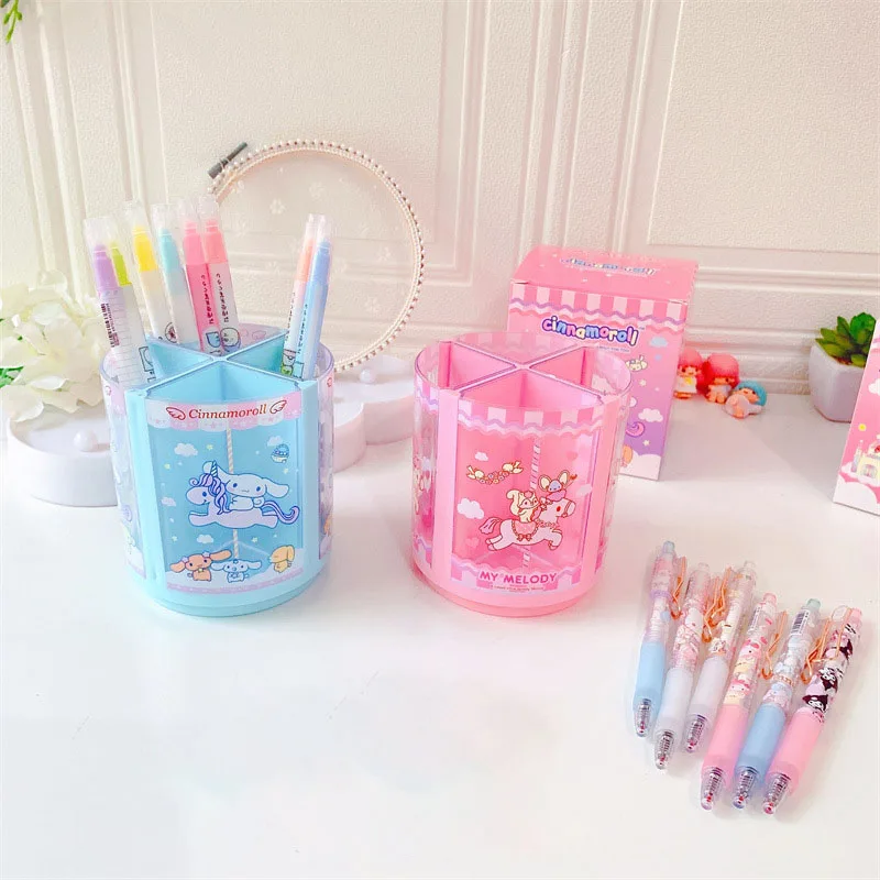 

Вращающийся держатель для ручек Kawaii Sanrio Cinnamoroll Mymelody, канцелярские принадлежности для студентов, настольное хранение кистей для макияжа, офи...