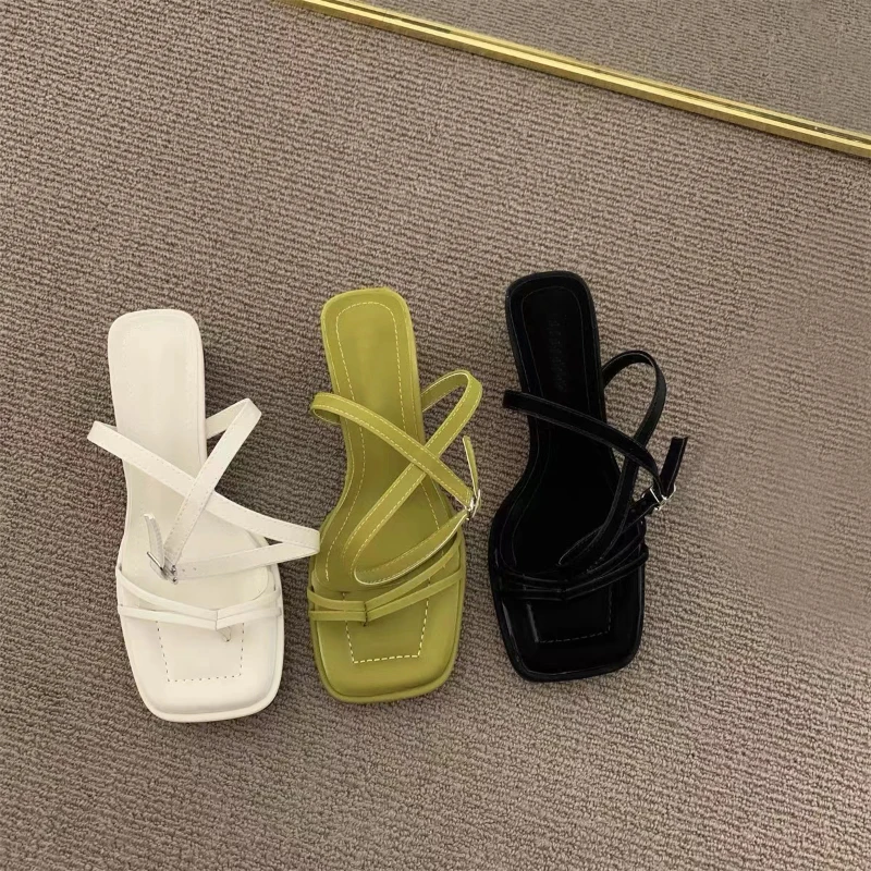 

Сандалии женские на платформе и высоком каблуке, шлепанцы на среднем каблуке, с ремешком с пряжкой, корректирующие обувь для девочек, лето ...