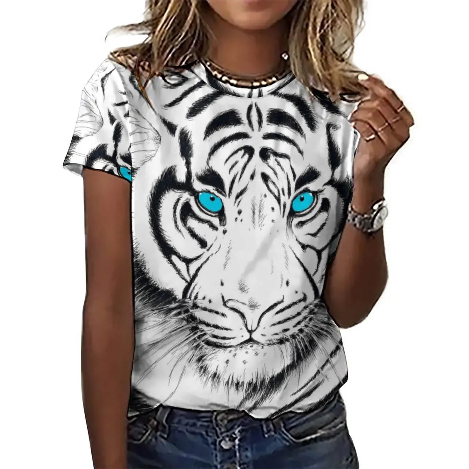

White Tiger T-Shirts Animal Print Street Style T-Shirt Short Sleeves Cool Oversized Tee Shirt Sexy Design Clothes Birthday Gift