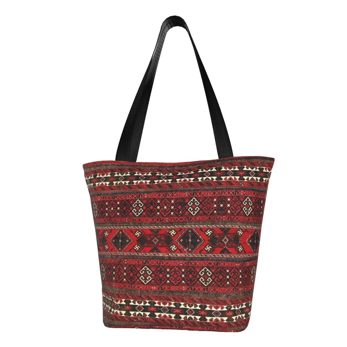 

Fashion Baluch Flatweave Antique Afghanistan Rug Shopping Tote Bag Vintage Turkish Ethnic Groceries Canvas Shoulder Shopper Bag