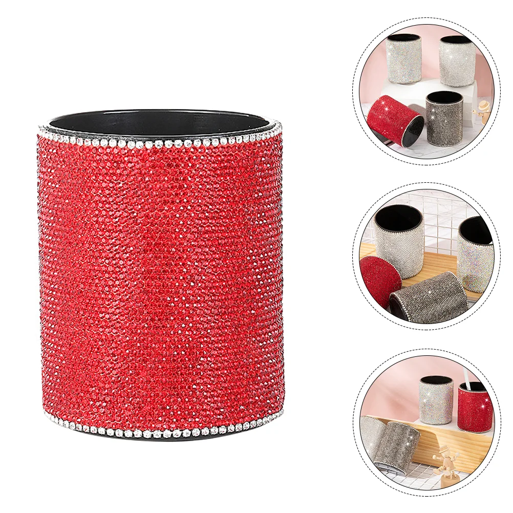 

Pen Holdercup Rhinestone Stationery Organizer Potmakeup Desk Container Box Round Bling Standtable Holders Holding