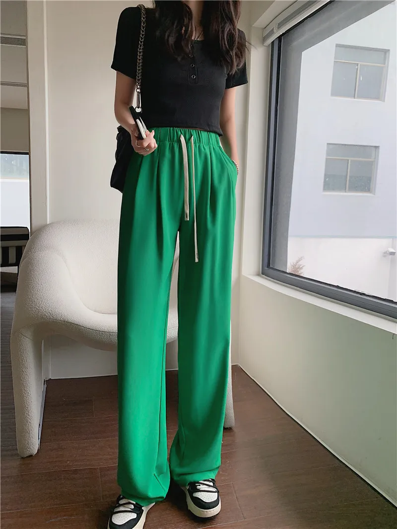 

SuperAen Spring Summer 2022 New Solid Casual Floor Mopping Wide Leg Pants High Waist Straight