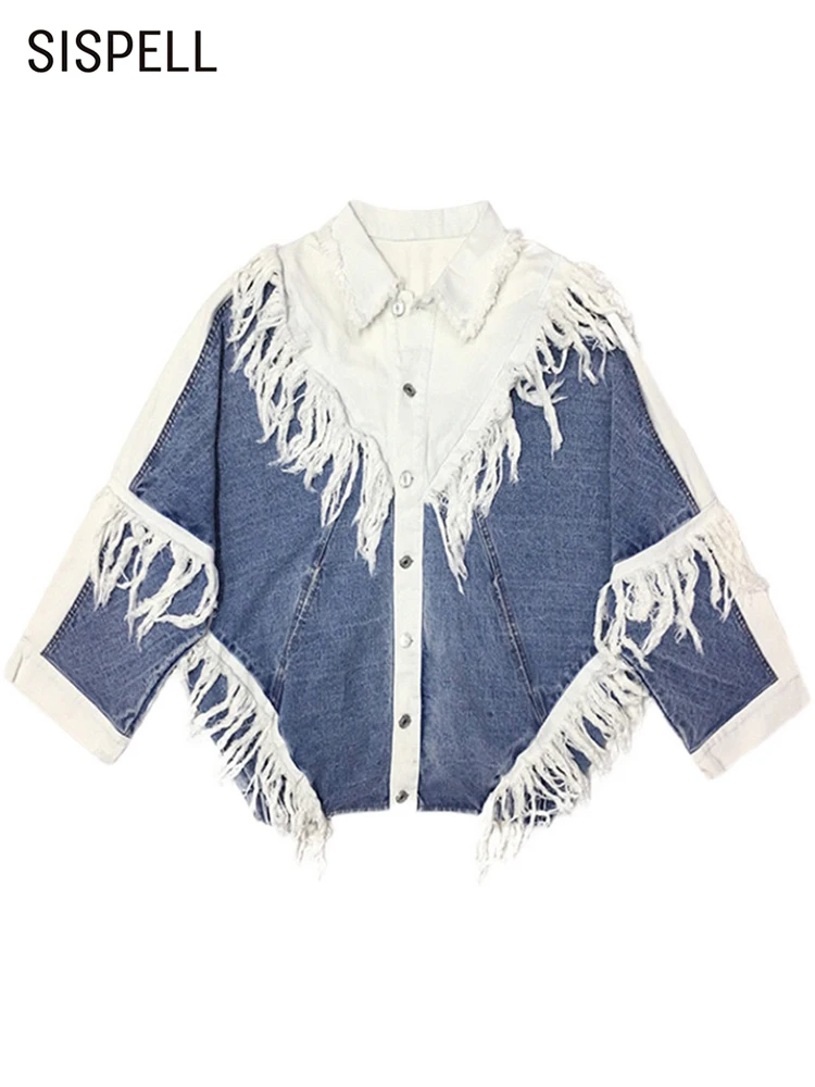 

SISPELL Korean Fashion Patchwork Jacket For Women Lapel Long Sleeve Colorblock Loose Jackets Female Spring Clothing Style 2022
