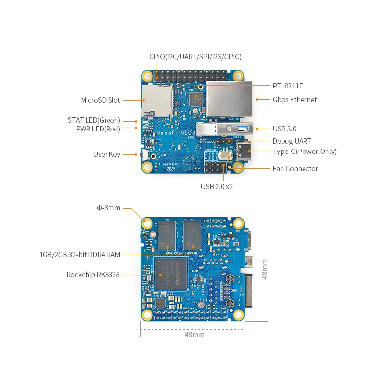 Плата разработки NanoPi NEO3 Friendly RealQvol 2 ГБ DDR4 четырехъядерный процессор A53 Rexchip RK3328 Gbps
