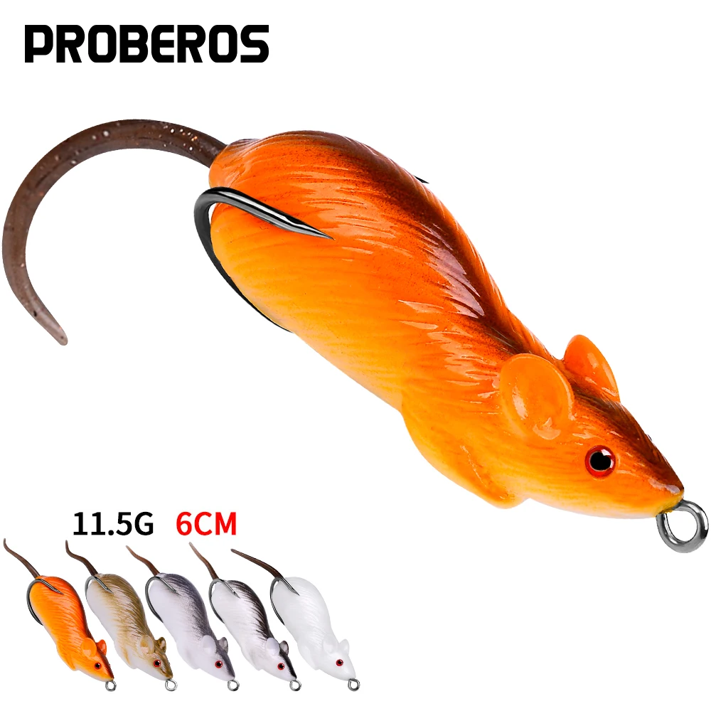 PROBEROS 5PCS Floating Fishing Lure 6cm 11.5g Soft Mouse Bait Silicone Isca Artificial Rubber Wobbler Swimbait Fishing Tackle