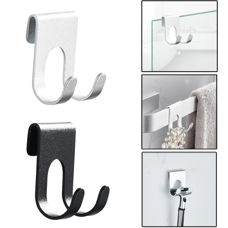 Bathroom Shower Door Back Hook Aluminum Punch-Free S-Shape Hook Bathroom Towel Rack Bathrobe Hanger Plug Shaver Holder Organizer