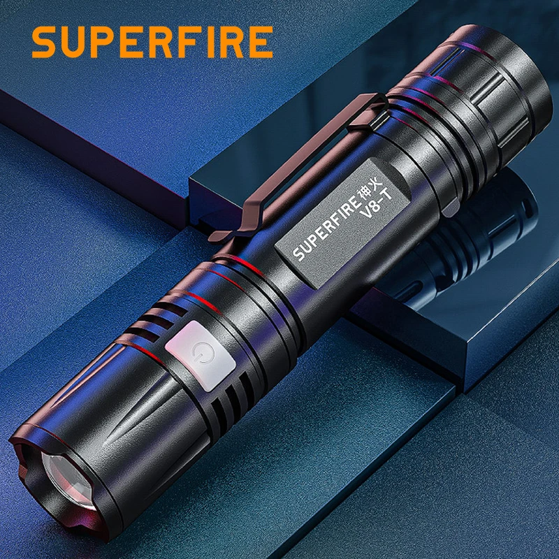 

SUPERFIRE V8-T 15W Super Bright LED Zoom flashlight Type-C Rechargeable Camping Fishing Hunting Lantern Waterproof Torch