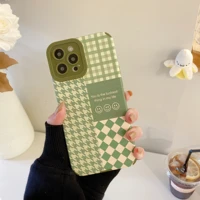 ins fashion houndstooth grid green smiley phone cases for iphone 13 12 11 pro max xr xs max x lady girl anti drop soft cover