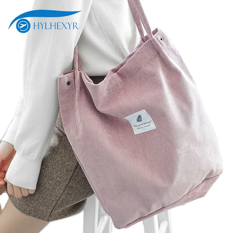 

Solid Corduroy Shoulder Bags Environmental Shopping Bag Tote Package Crossbody Bags Purses Casual Handbag For Women