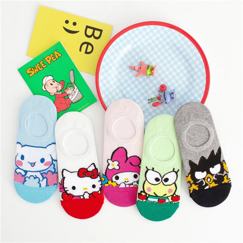 

Kawaii Мультфильм Kuromi My Melody Cinnamoroll Kero лягушка Женская дышащая милая лодка бриллиантовые носки детский подарок