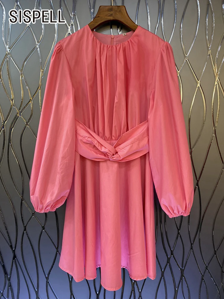 

Женское мини-платье SISPELL с круглым вырезом, длинным рукавом и присборенной талией, летнее платье с принтом, 2023